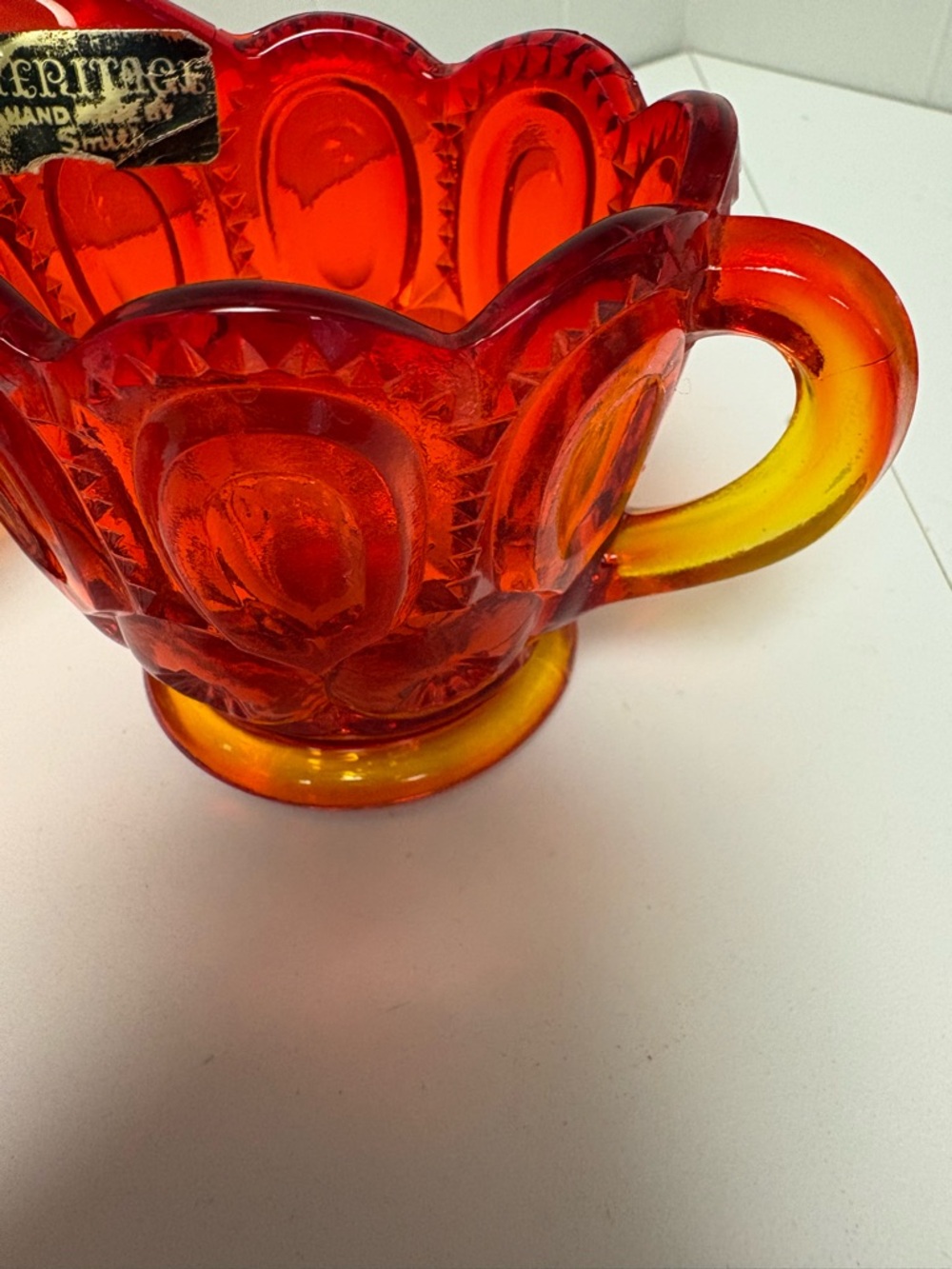 Vintage L.E. Smith Amberina Glass Cream and Sugar in Moon and Stars Pattern EUC - Picture 7 of 10
